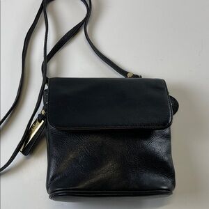 Gaetano Black Leather Mini Crossbody Bag Adjustable Strap Gold Hardware